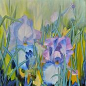 Blauwe irissen - Acryl/olieverf - 90 x 90 cm
